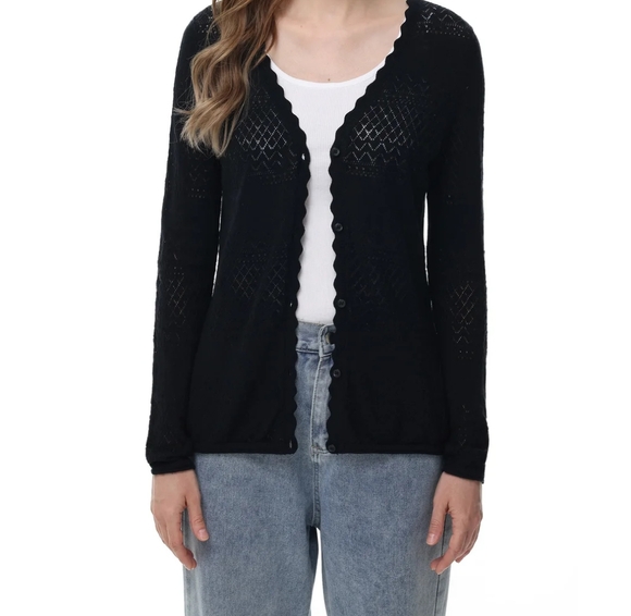 Frye Women's Green Pointelle Cardigan Sweater - Picture 7 of 8